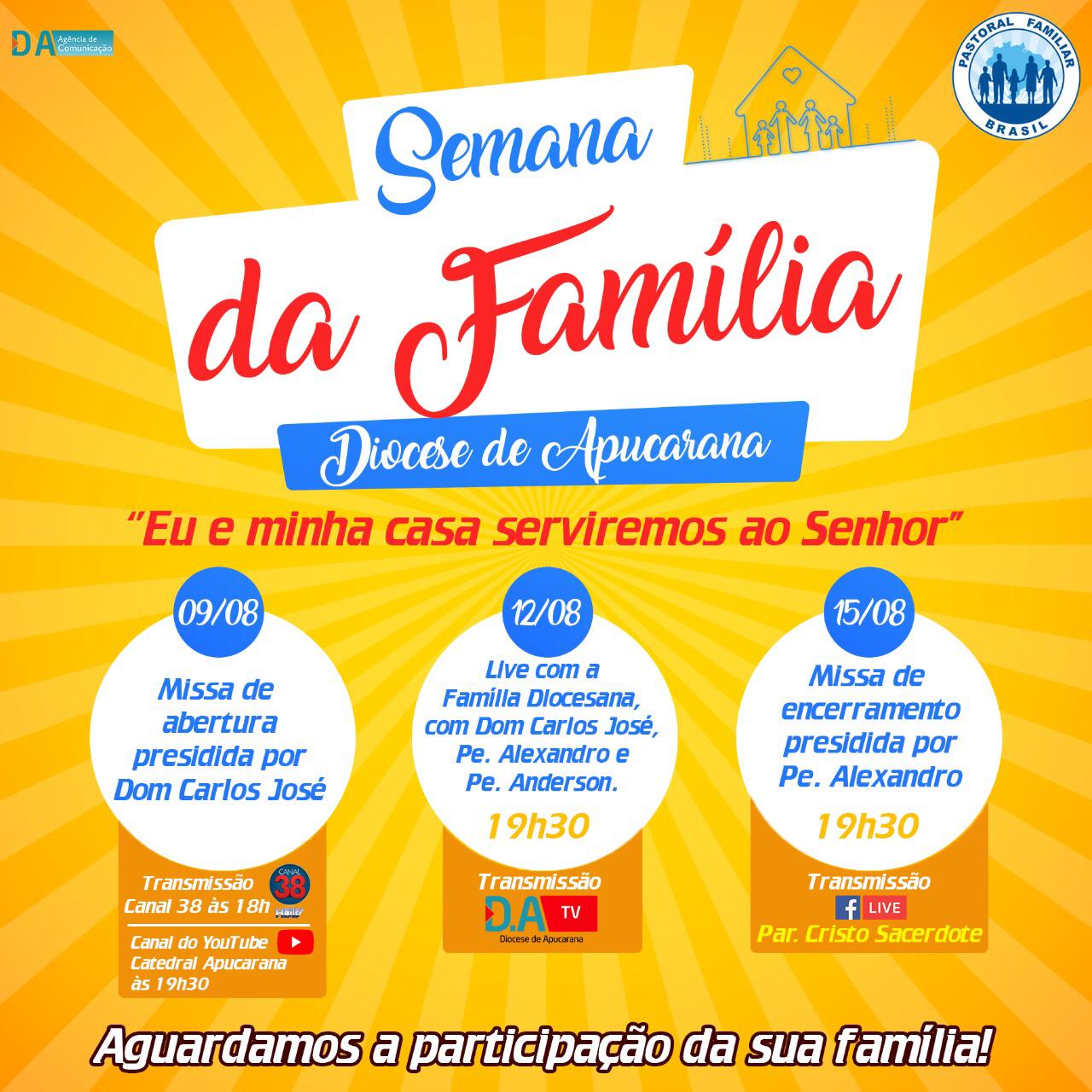 Confira a programação da Semana Nacional da Família 2020