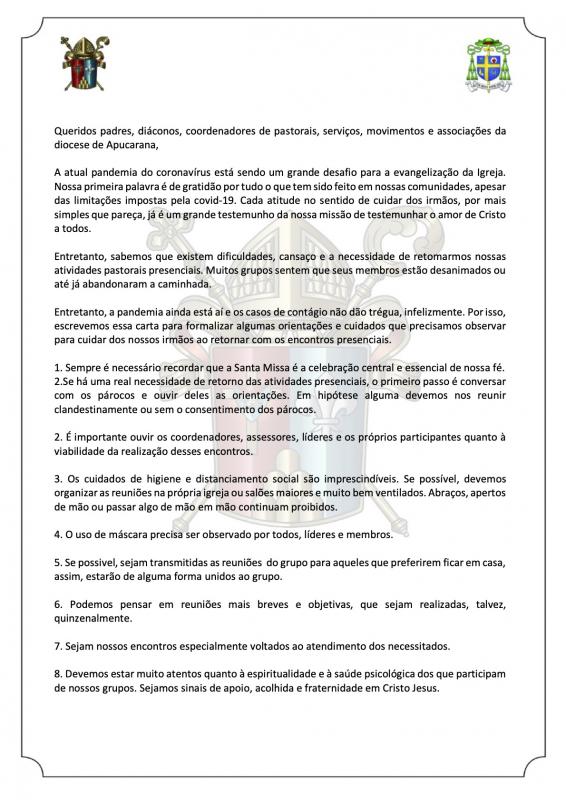 Orientações do retorno das atividades pastorais