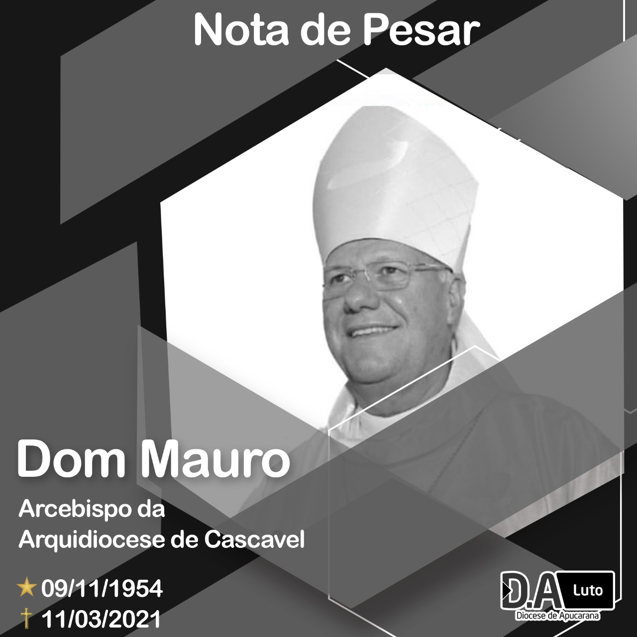 A Diocese de Apucarana emite nota de pesar pelo falecimento de Dom Mauro
