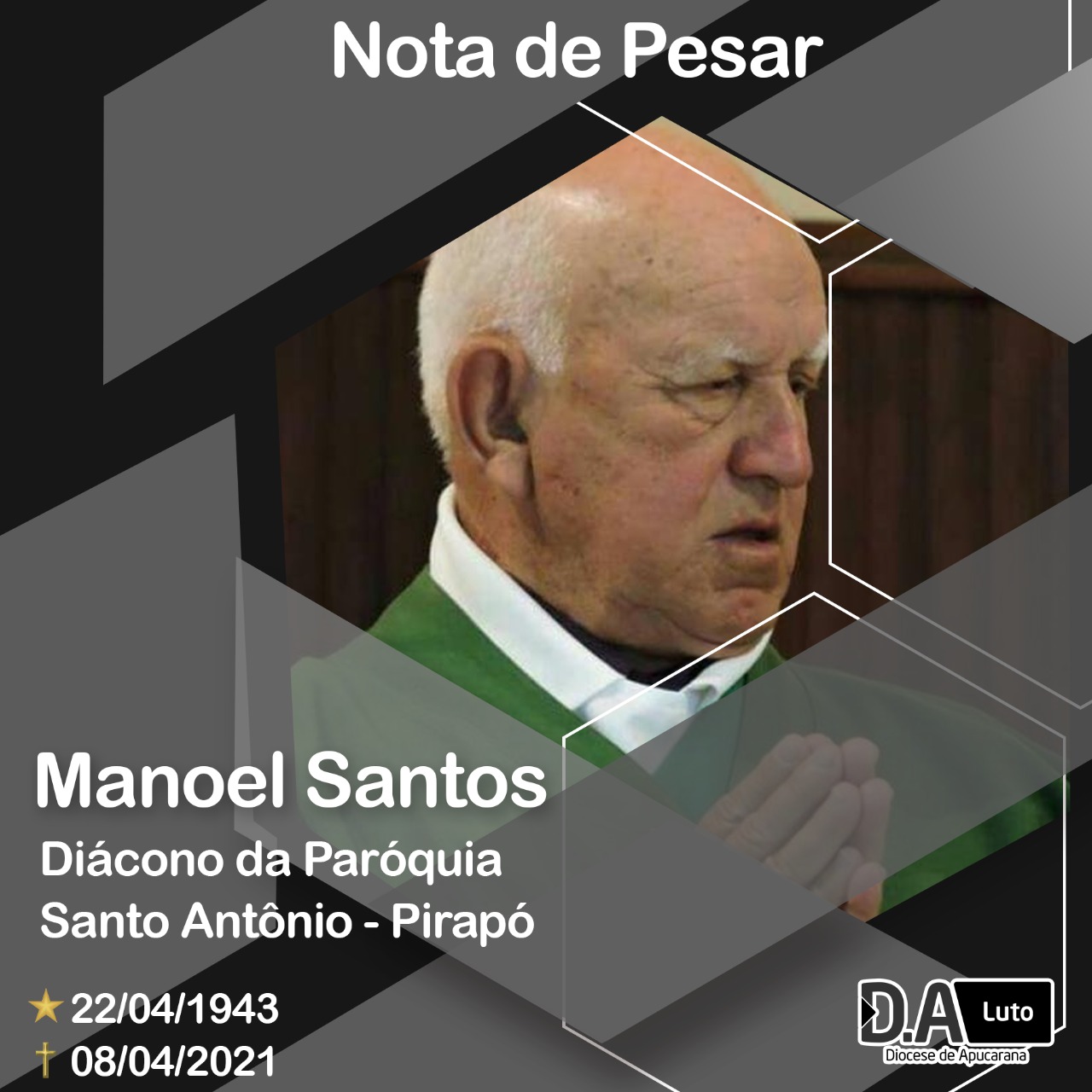 Falece Diácono do Distrito do Pirapó em Apucarana