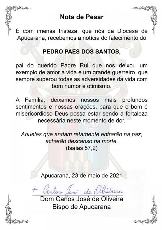 Falece Sr. Pedro, pai do Padre Rui