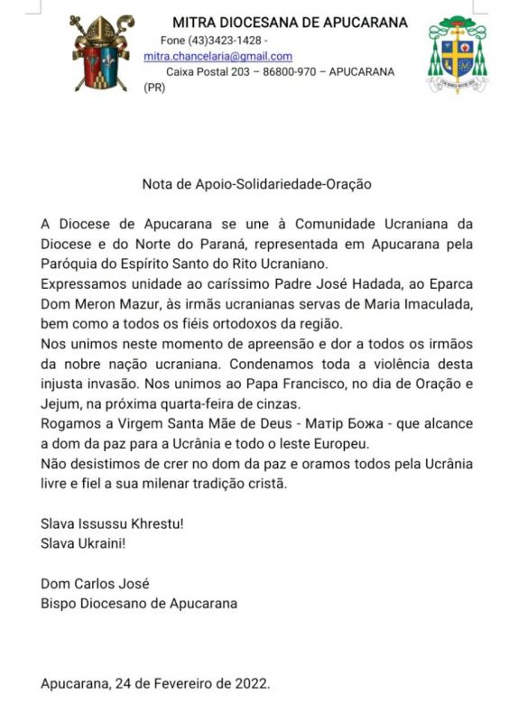 Nota de Apoio - Solidariedade - Oração