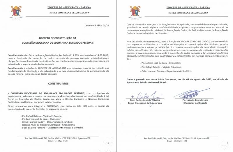 Comissão Diocesana de Segurança em Dados Pessoais