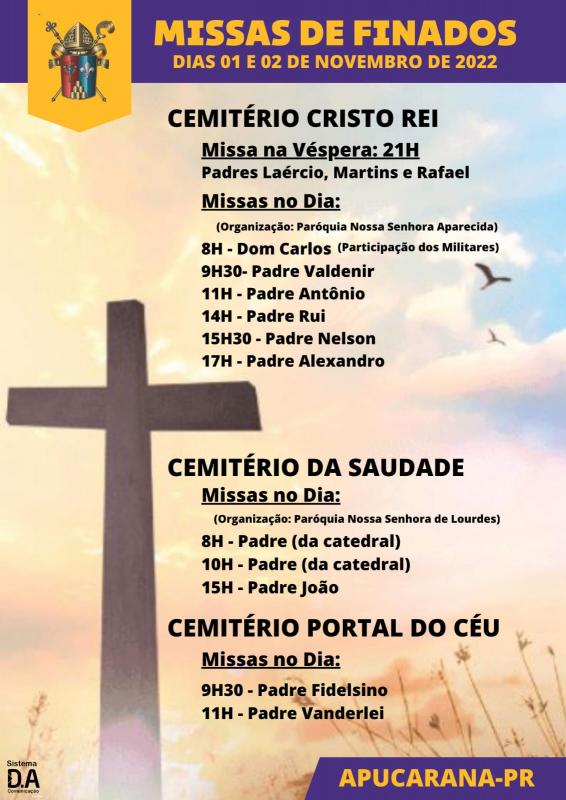 Horários das Missas dos Fiéis Defuntos em Apucarana