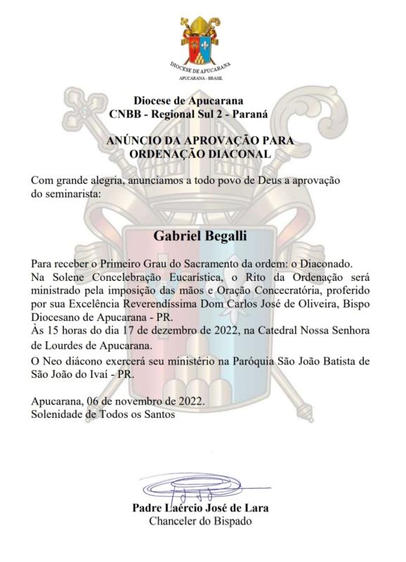 Ordenação Diaconal de Gabriel Begalli 