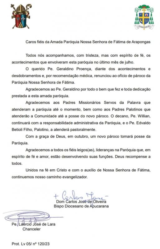 Caros fiéis da Amada Paróquia N. Srª de Fátima de Arapongas