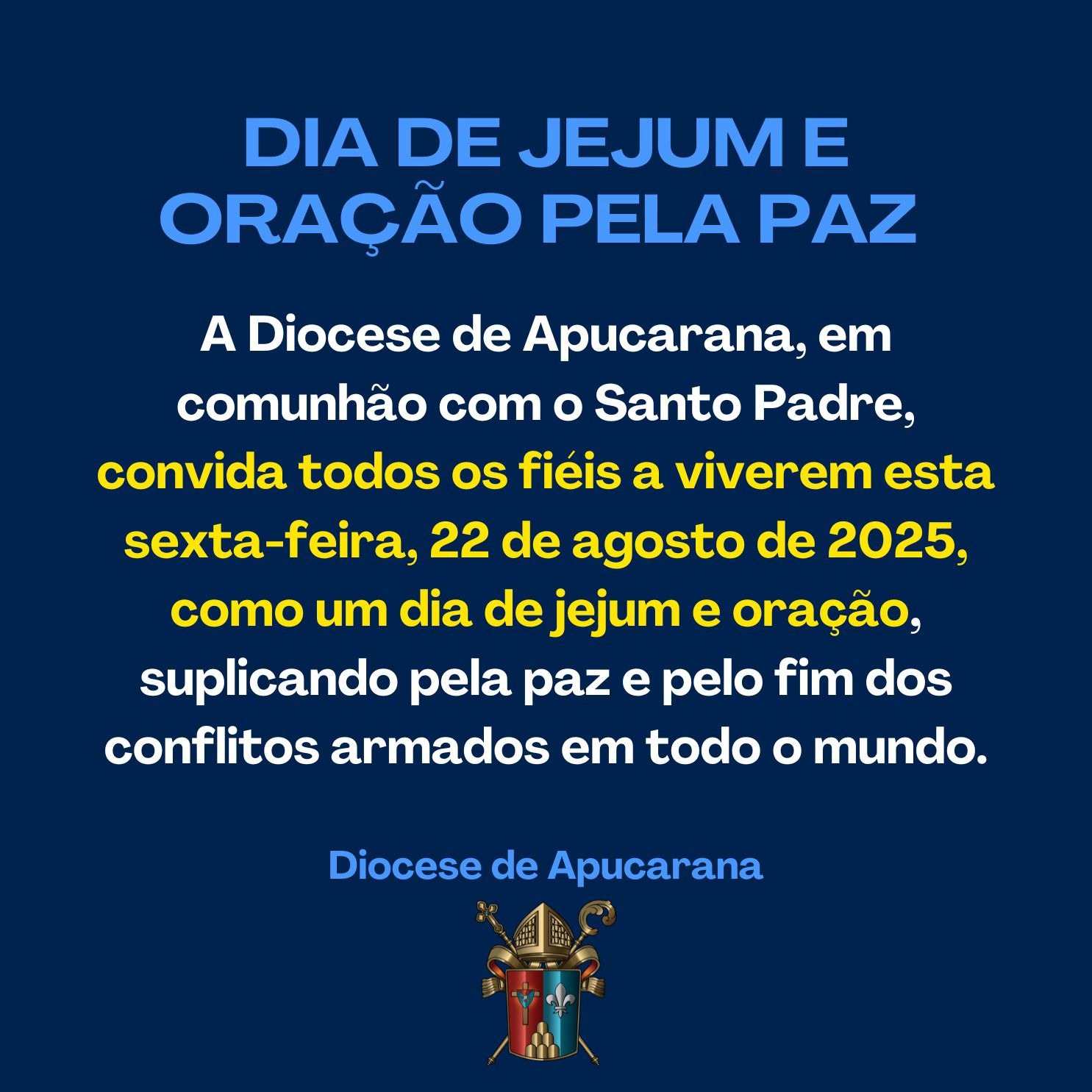 Papa convida fiéis a viver o dia 22 de agosto em jejum e oração pela paz