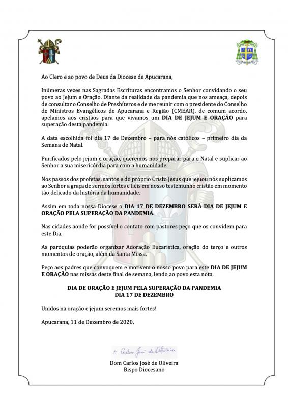 Orientações para o Dia de Jejum e Oração