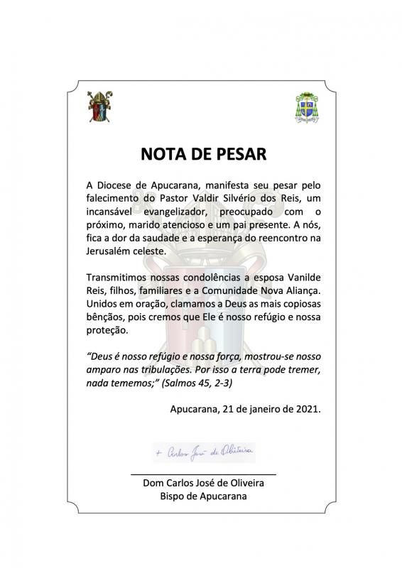 Nota de Pesar Pastor Valdir