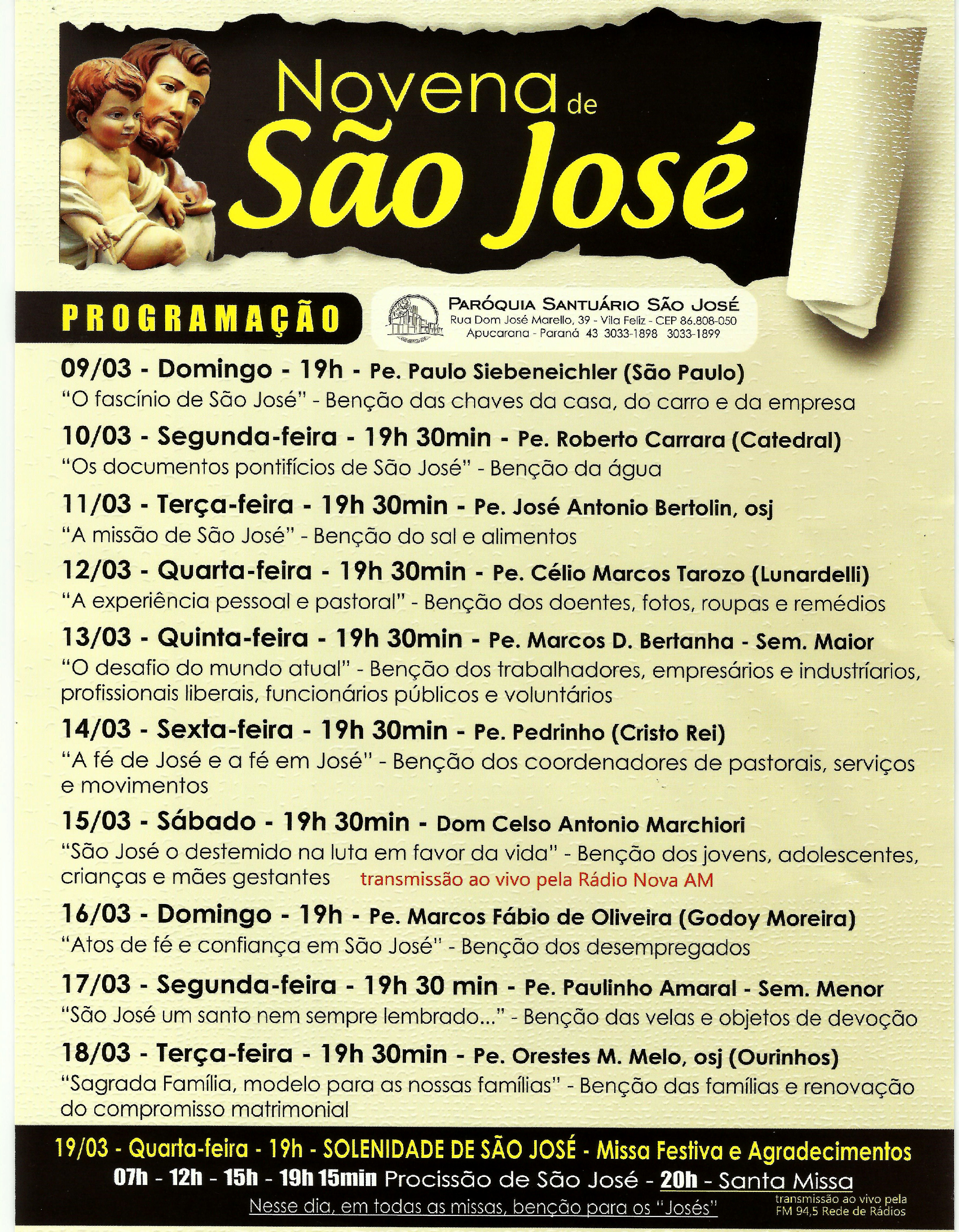 SANTUÁRIO REALIZA NOVENA DE SÃO JOSÉ