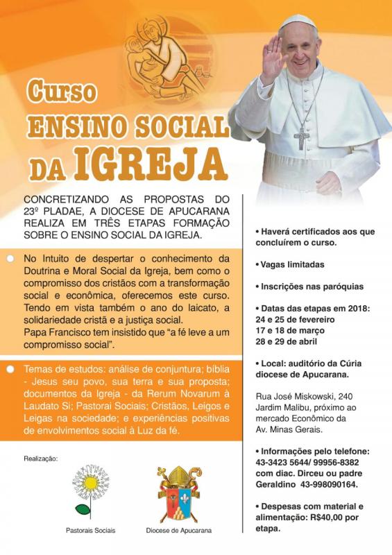 Pastorais sociais da diocese promove curso sobre ensino social da Igreja 